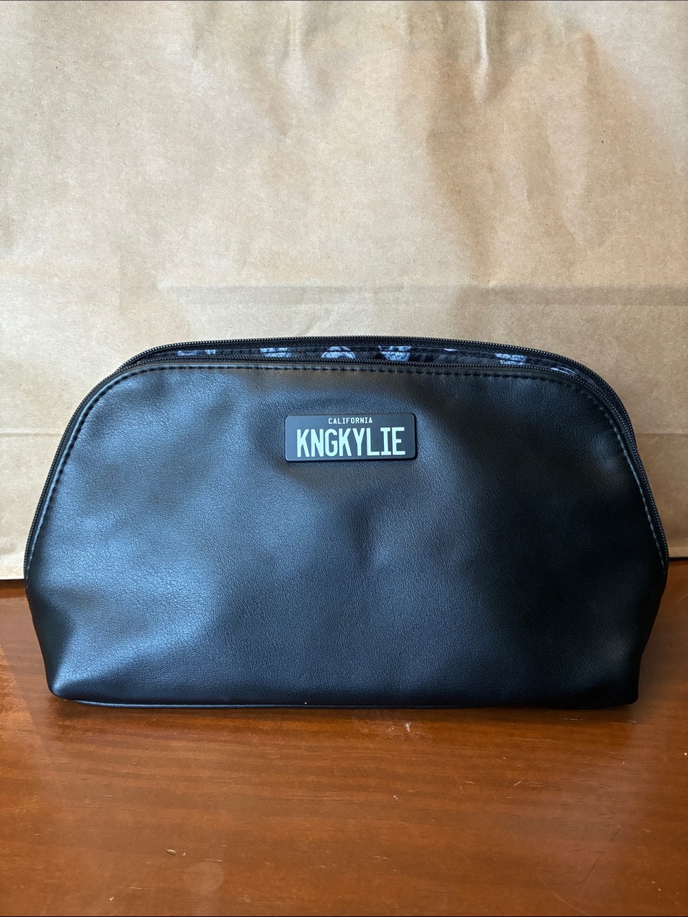 Kylie Cosmetics Black Vegan Leather Cosmetic Pouch with Skull Interior